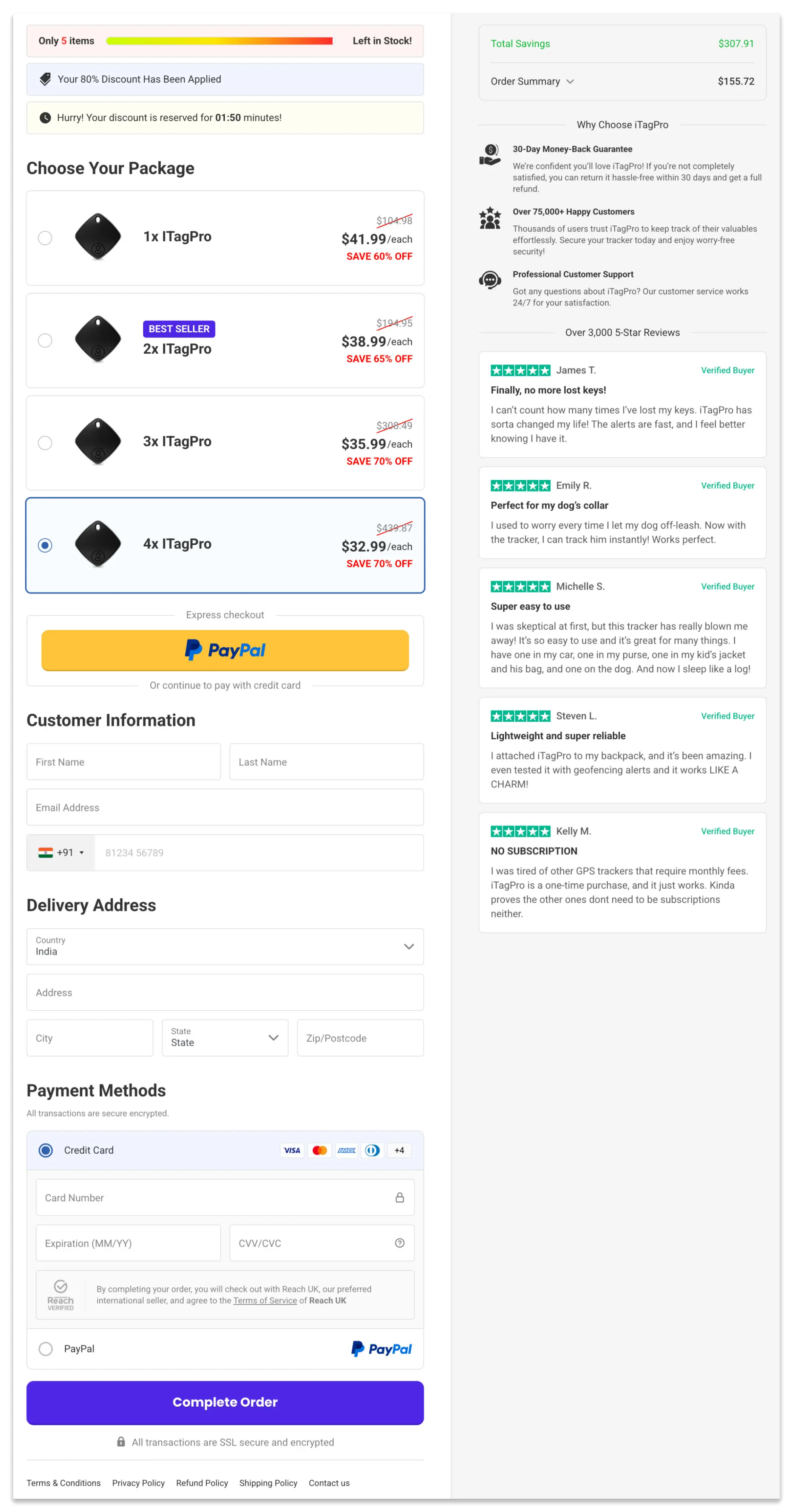 itag pro tracker checkout page
